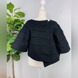 Zara Black 100% Wool Short Midi Crop Cape Coat